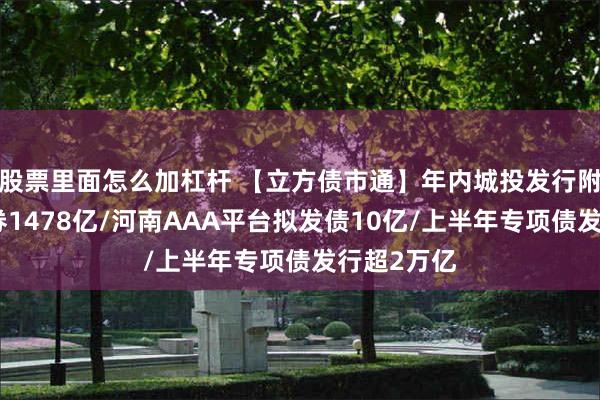 股票里面怎么加杠杆 【立方债市通】年内城投发行附加担保债券1478亿/河南AAA平台拟发债10亿/上半年专项债发行超2万亿